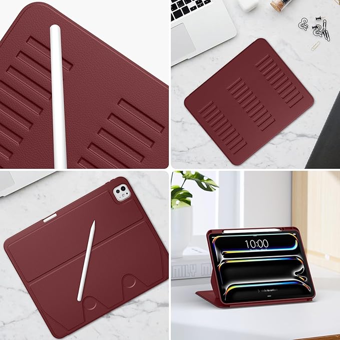VIKESI Case for iPad iPad Pro 13-inch M5 or M4 Released in 2025 or 2024,Multiple Angles Magnetic Stand Cover,Shockproof Soft Back,Pencil Holder,and Auto Sleep/Wake,Wine