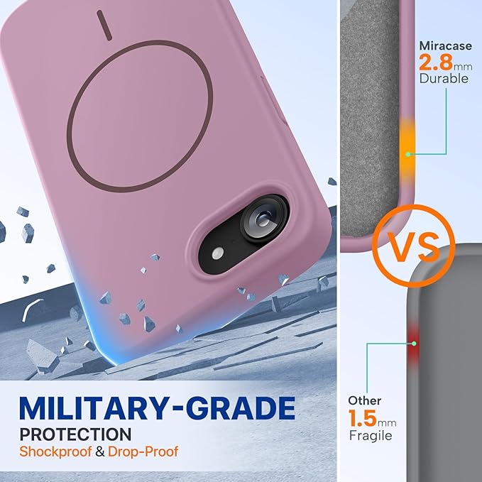 Miracase Magnetic for iPhone 17e Case & iPhone 16e Case, [Soft Anti-Scratch Microfiber Lining], Compatible with MagSafe, Silicone Shockproof Protection Phone Case for iPhone 17e/16e, Blackcurrant