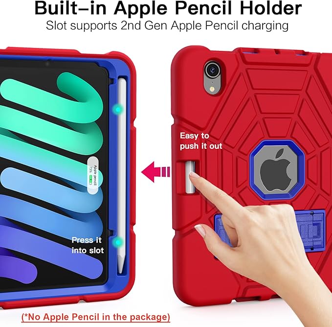 Grifobes Case for iPad mini 7th 2024 (A17 Pro) / Mini 6th Generation 2021 8.3", Heavy Duty Shockproof Cover with Pencil Holder Stand, for i Pad Mini 7/6 Gen 8.3 inch Case (Red+Blue)