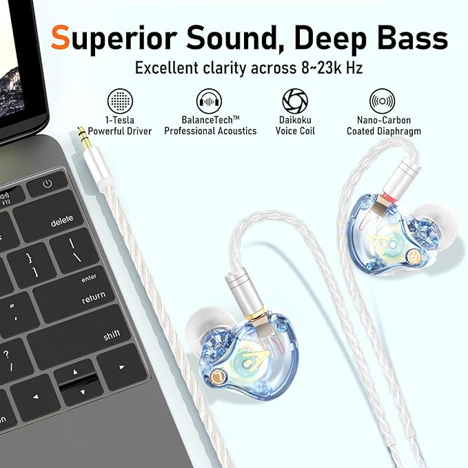 Vibes 202 Wired Earbuds - HiFi in Ear Monitor Headphones – Professional Noise Isolating Ear Buds - Clear Sound, Deep Bass & Comfort-Fit IEM Earphones - MMCX to 3.5mm, Silver Plated Cord, Carrying Case