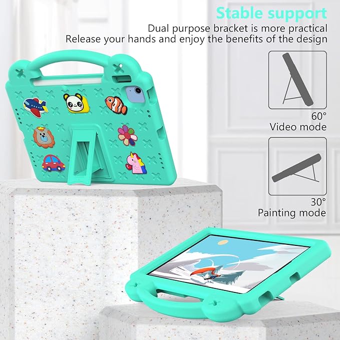 Dteck for iPad 10th Generation Case 10.9 Inch 2022, EVA Cute Bear Kids Case Shockproof Rugged Protective Kickstand Boy Girl Cover with Pencil Holder for iPad 10th Gen 10.9 Inch 2022, Green