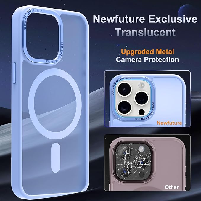 Newfuture Designed for iPhone 14 Pro Max Case with Magnetic [13 FT Military Drop Protection] [Compatible with Magsafe] Slim Translucent Matte Shockproof with Anti-Fingerprint Phone Case, Blue