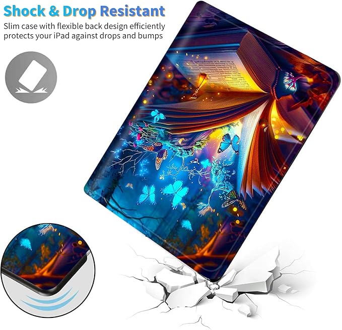 for Amazon Kindle Fire HD 8 (8th/7th/6th Generation, 2018/2017/2016 Release) 8" Tablet Case, Slim Kickstand Stand Leather Smart Cover with Auto Wake/Sleep, Book Blue Butterfly