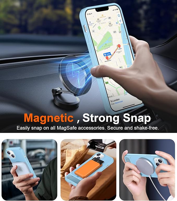 Magnetic Compatible with iPhone 14 Case/iPhone 13 Case,[Built-in Invisible Kickstand][Compatible with MagSafe][Military Grade Shockproof] Slim Translucent Matte Phone Case for iPhone 14/13 6.1"