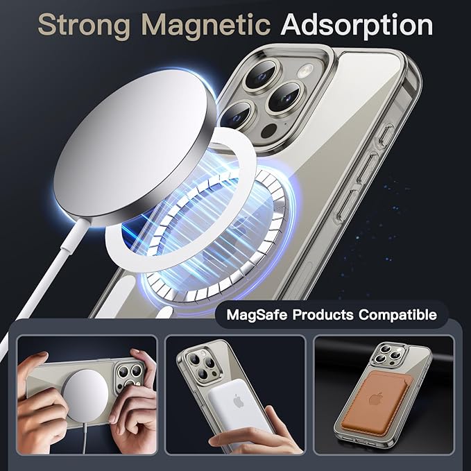 JETech Magnetic Case for iPhone 15 Pro 6.1-Inch Compatible with MagSafe Wireless Charging, Shockproof Phone Bumper Cover, Anti-Scratch Clear Back (Natural Titanium)