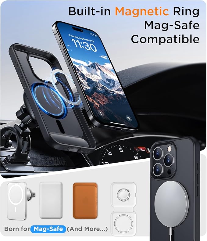 Magnetic Compatible with iPhone 15 Pro Max Case, [Built-in Invisible Kickstand][Compatible with MagSafe] [Military Grade Shockproof] Slim Translucent Matte Phone Case for iPhone 15 Pro Max 6.7"
