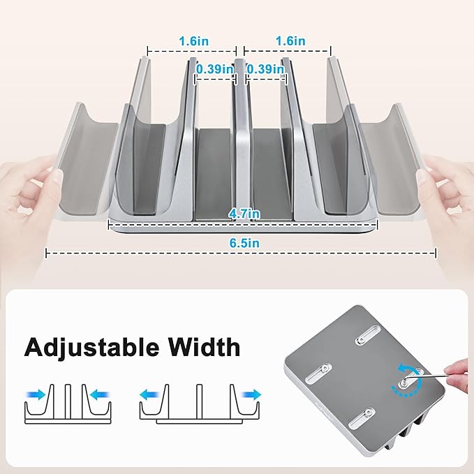 JARLINK 4-in-1 Adjustable Vertical Laptop Stand Holder, Aluminum Dual Slots Laptop Rack for Desk, Space-Saving Organizer Compatible with All MacBook, Surface, Chromebook, and Gaming Laptops (Silver)
