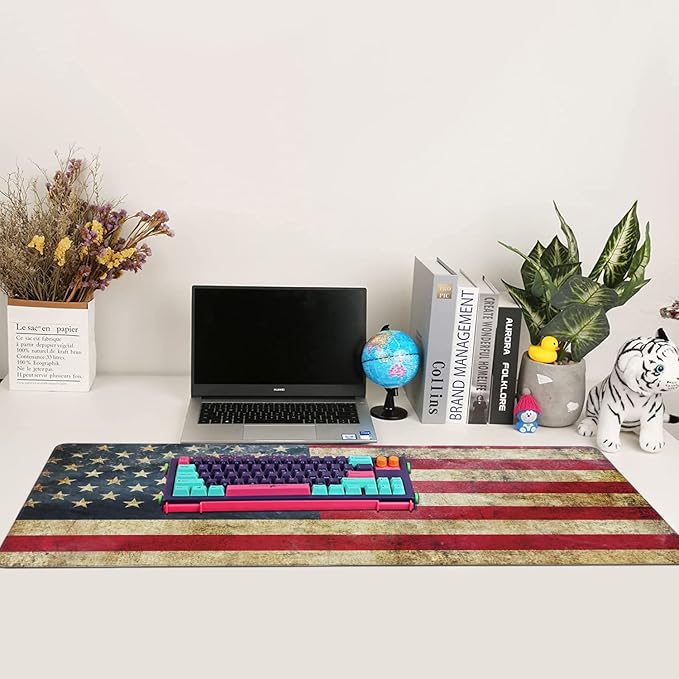 Retro Flag of United States Large Mouse Pad Extended Gaming Mouse Pad Waterproof Desk Mat with Stitched Edge,Non Slip Base Keyboard Mouse pad for Home Office 35.4" X 15.7"