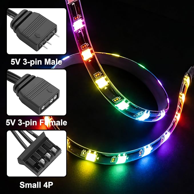 40cm Magnetic ARGB LED Strip for PC Case, Silicone Encased 24 LEDs, 5V 3-Pin Addressable RGB Light Sync with Motherboard