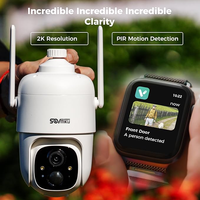 Vicohome 2CQ1 AI 2K Solar Security Camera Wireless Outdoor, Battery Powered,Two Way Audio,Motion Detection, 360° View,Easy to Setup,Color Night Vision,Audible Flashlight Siren,180 Days Exchange Policy