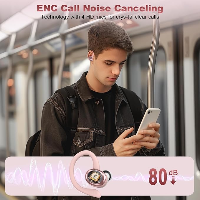 Wireless Earbuds Bluetooth 5.4 Headphones Sport, 2026 Bluetooth Earbuds with Earhooks, 50H Stereo Over Ear Buds, Earphone with 4 ENC Noise Canceling Mic, IP7 Waterproof Headset for Running/Gym/Workout