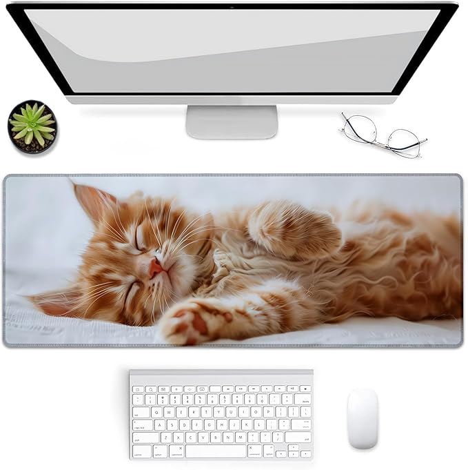 Gaming Mouse Pad, Cute Cat Mouse Pad, Desk Mat, Non-Slip Rubber Base MousePads for Computers Laptop Office School Home Accessories Decor 31.5" x 11.8"