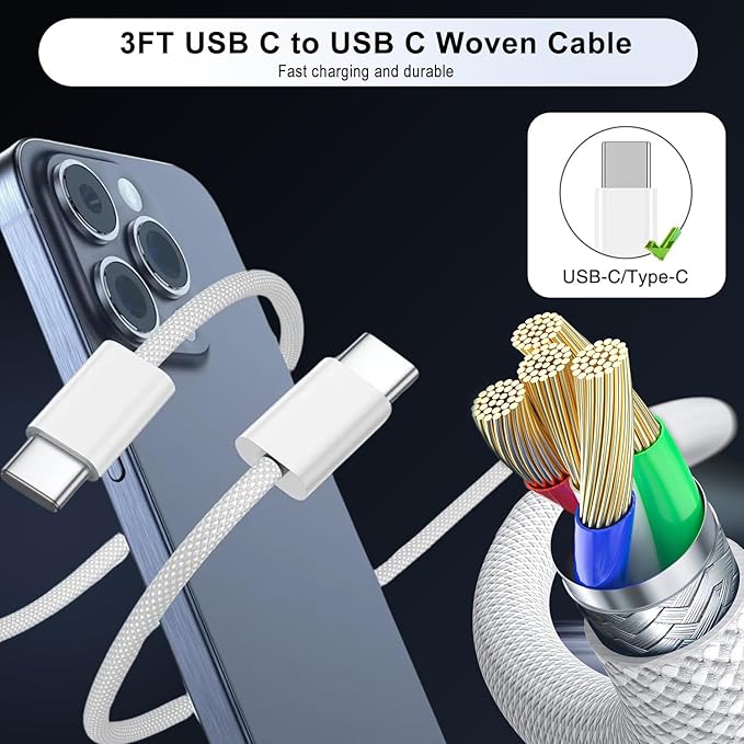 iPhone 17 Pro Max Fast Charger,2-Pack USB C 2in1 Dual PD Charging Block with USB C Woven Charger Cable for iPhone 17e/17 Pro/Air/17/iPhone 16 Pro Max/16 Plus/16e/15 Pro Max/15 Plus,iPad Pro/Air/Mini