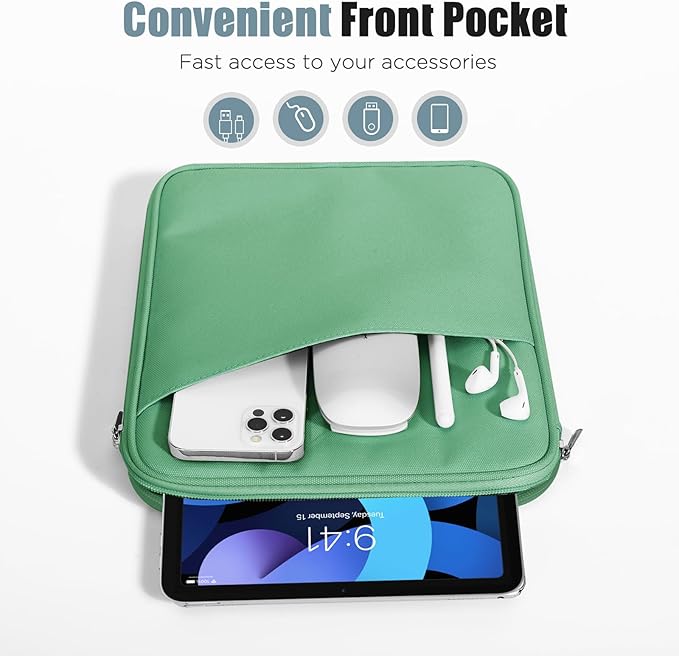 TiMOVO 9-11" Tablet Sleeve Bag for iPad 11-inch A16 2025, iPad 10.9"/10.2"| Air 11 Inch/5th/4th Gen. 10.9", Galaxy Tab A9+/A11Plus 11", Protective Bag with Pocket, Bodhi Green