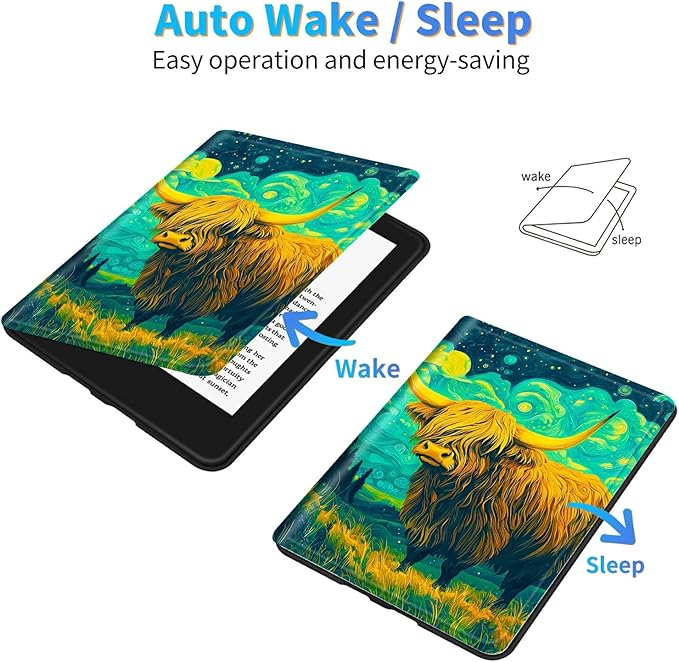 for Amazon Kindle Fire Max 11 (13th Generation, 2023 Release) 11" Tablet Case, Slim Kickstand Stand Leather Smart Cover with Auto Wake/Sleep, Clouds of Yellow Cow