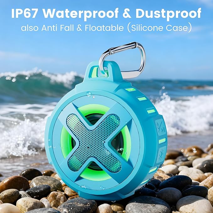 XLEADER X8(2 Gen) Upgraded, Bluetooth Shower Speaker, Certified IP67 Waterproof, 10W Pro Sound&Deep Bass, 24Hrs Playtime, Stocking Stuffers for Teens Men, White Elephant Gifts, Teal