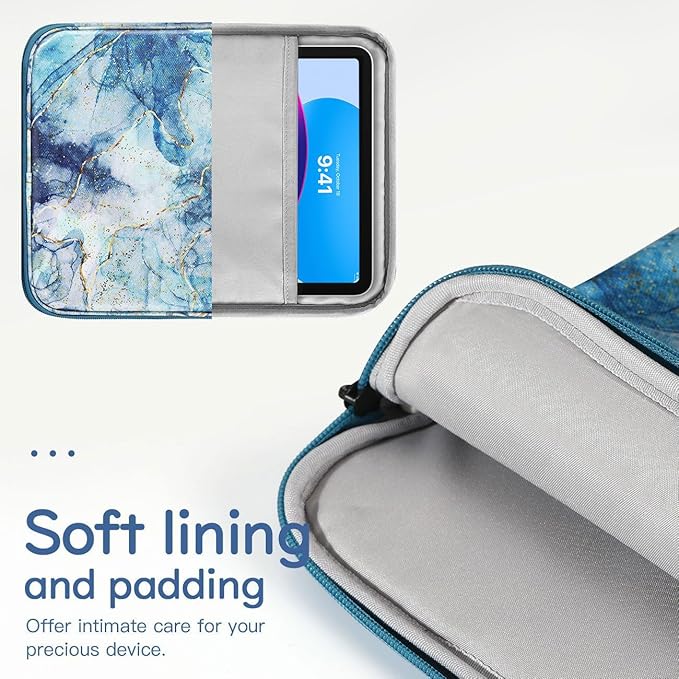 Dadanism 9-11" Tablet Sleeve Bag Carrying Case for iPad (A16) 11th Gen 11", iPad 10th Gen 10.9" Air 5/4, iPad Air M4/Pro 11", iPad 9/8/7th, Galaxy Tab A11+ Plus 11", Remarkable 2 10.3", Marble Blue