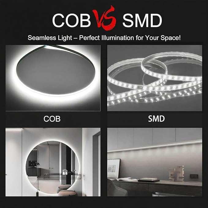 ZSLAIFU 24V COB LED Strip, LED Strip for Bedroom, 16.4FT Remote Control LED Strips, White LED Light Strip, COB Flexible Light for Bedroom Cabinet Vanity Mirror DIY Lighting