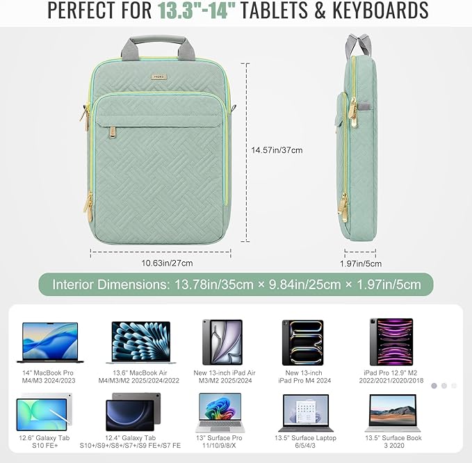 MoKo 13-14 in Puffer Laptop Sleeve Bag for 13-inch New Mac Air M5/Neo A18 Pro, 14-inch Mac Pro M5/M4/M3/M2/M1, 13.8“ Surface, Puffy Laptop Carrying Case with Handle & Shoulder Strap, Light Green