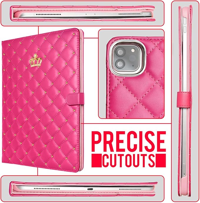 Changjia for iPad Pro 12.9 Inch Case 6th/5th/4th/3rd Generation (2022/2021/2020/2018),Crown Diamond Bling Cute PU Leather Smart Auto Sleep/Wake Stand Shockproof Protective Case for iPad 12.9",Rose Red