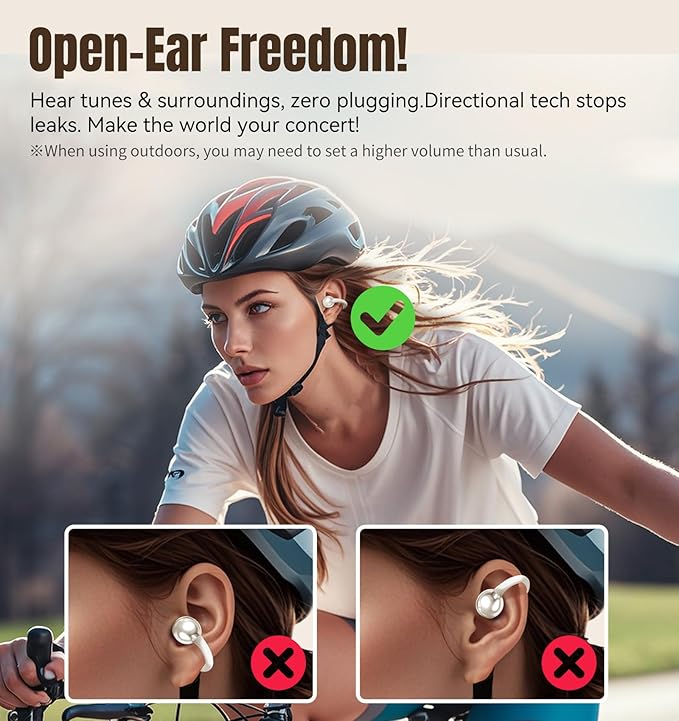 King Lucky Clip-On Earbuds Gen 3, Open-Ear Wireless Bluetooth 6.0 Headphones with Mic, Secure Fit for Small Ears & Glasses Wearers, 50H Playtime, ENC, IPX5 Waterproof Sport Ear Buds (Light White)