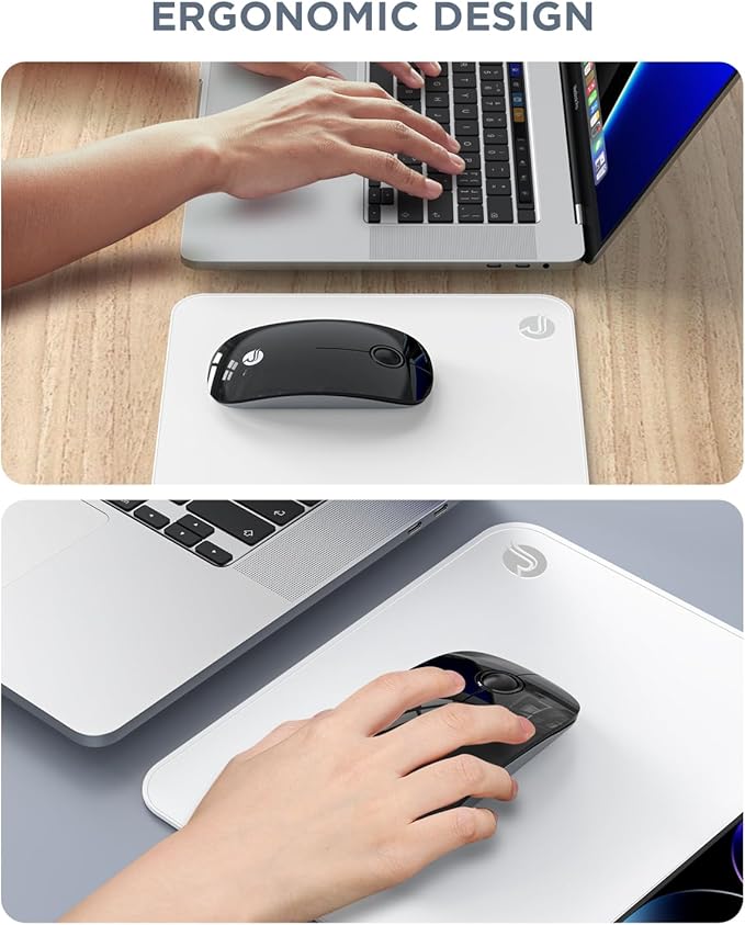 RAPIQUE Bluetooth Wireless Mouse - (BT5.1+USB) Slim Dual Mode Computer Mice with Quiet Click, Low Power, and 1600 DPI, Portable Mouse for MacBook, Laptop, iPad Pro/Air, Surface Pro (Black)
