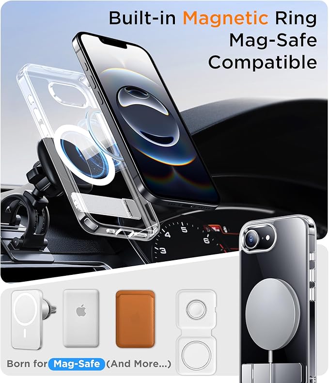 Magnetic Compatible with SE4 Case, [Built-in Invisible Kickstand][Military Grade Shockproof] Slim Thin Phone Case
