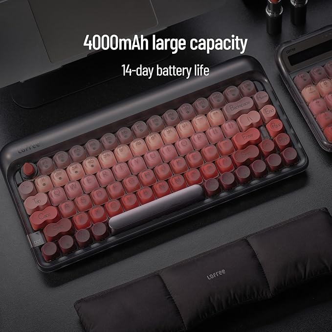 LOFREE DOT Lipstick 84Keys Wireless Mechanical Keyboard, White Backlit Rechargeable Hot-swappable Keyboard with Gasket Design, 3 Types Connection for Windows, Mac OS/Black