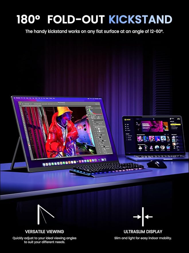 UPERFECT Portable Monitor, 24.5" 2K 165Hz 500Nits 0.1ms FreeSync HDR IPS Gaming Monitor with Stand VESA USB-C Mini HDMI, Large Second Screen for Laptop, Computer, Phone, Mini PC, Game Consoles