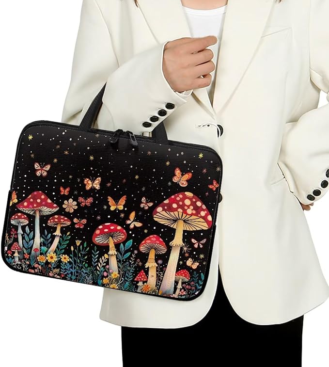 17 Inch Mushroom Forest Laptop Sleeve, Laptop Cover Computer Bag Tablet Carrying Case with Handle Tote Bags Notebook Case Handbag Messenger Briefcase for Travel/Business/School/Work