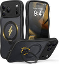 GolbinBox for iPhone 17 Pro Case for Women,[Compatible with Magsafe][360° Spin Magnetic Stand][Cute Wave Edge][Military-Grade Protection] Translucent Matte Phone Case for iPhone 17 Pro, Black