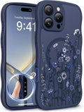 GVIEWIN for iPhone 16 Pro Max Case Compatible with MagSafe [Curly Wave Edge][Full Camera Protection] Floral Translucent Shockproof Magnetic Women Phone Case for 16 Pro Max, Floratopia/Blue
