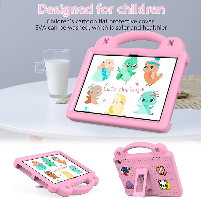 AKABEILA Compatible with Amazon Fire HD 8/HD 8 Plus (2020/2022)/Fire HD 8 2024 Tablet Case, Kids Friendly Universal Lightweight Shockproof Protective Case with Shoulder Strap & Stand Handle Pink