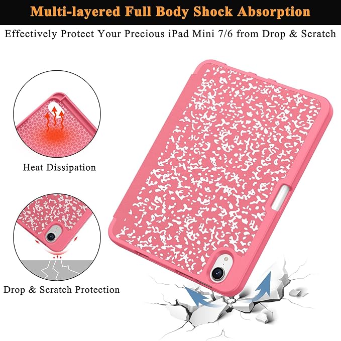 Soke Case for iPad mini 7(A17 Pro) 2024/iPad Mini 6 2021 8.3 inch with Pencil Holder-[Pencil Charging + Auto Wake/Sleep], Soft TPU Back Cover for iPad mini 7th/6th Generation(Book Watermelon)
