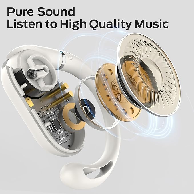Oraolo Open Ear AC322 Wireless Earbuds, Bluetooth 5.4 Headphone, 36H Playtime, IPX5 Waterproof, Open-Ear Design with Adjustable Ear Hooks, Secure Fit for Running & Workout, Clear Calls White