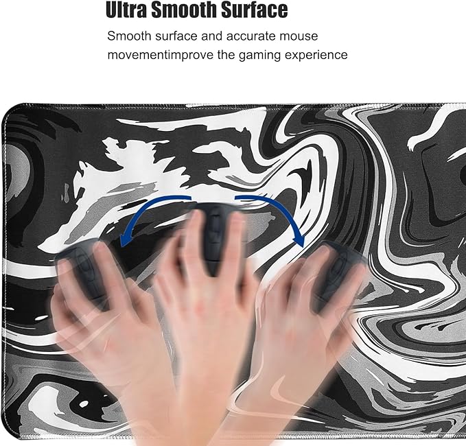 Gaming Mouse Pad XL XXL with World Map(31.5 x 11.8in), Desk Mat&Large Mouse Pad Keyboard Mat 3MM Anti Slip and Waterproof Rubber Mouse Pad (Black Marble Fluid Design)…