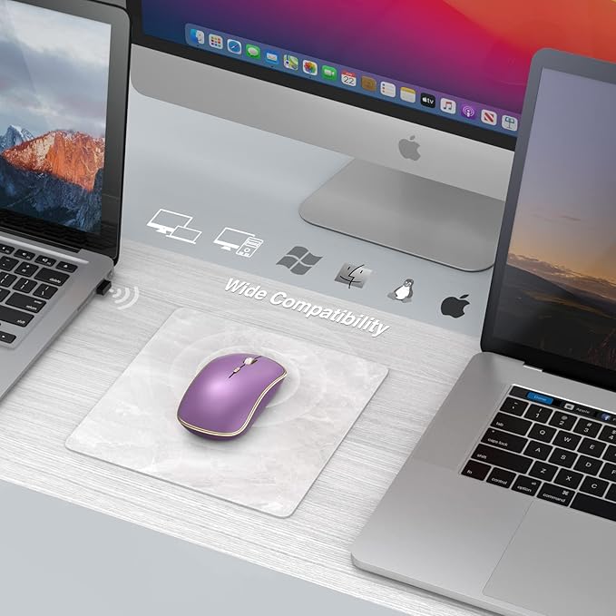 JOYACCESS Silent Wireless Mouse - 2.4G Portable & Ergonomic with 5 DPI Levels for Desktop, Notebook, PC & Laptop (Purple)