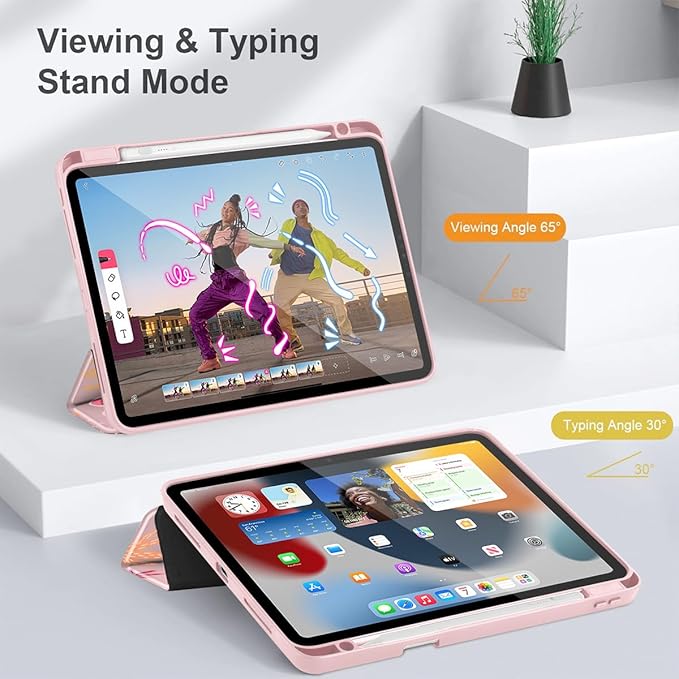 Tuiklol for iPad Pro 12.9 Inch 6th/5th/4th/3rd Generation 2022 2021 2020 2018 Case,Built-in Pencil Holder Clear Transparent Protective Back Shell Cover with Auto Sleep/Wake, Cactus