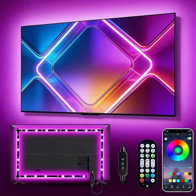 Daymeet Led Lights for TV, 13.1ft Strip Lights for 45-60 inch Tv, RGB Music Sync TV Backlight Color Changing, Bluetooth APP Remote Control Tv Lights USB Powered LED Strip Lights for Bedroom Decor