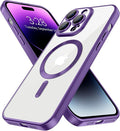 Hython Magnetic Clear for iPhone 14 Pro Case with Camera Lens Protector [Compatible with MagSafe] Luxury Plating Edge Slim Soft TPU Cover Protective Phone Case for iPhone 14 Pro 6.1", Matte Purple