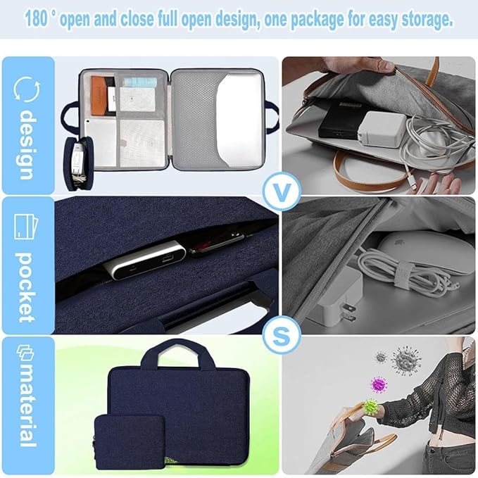 Hseok 13 14 inch Laptop Case Sleeve with Small Case,TSA Computer Handbag Compatible with MacBook Neo/Pro 14 M5/M4/M3/M2/M1,All Models 13.3" MacBook Air/Pro,XPS 13/14,Most 13-14 Notebooks,Blue