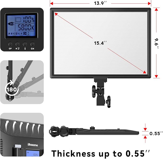 D50 Ultra Thin Bi-Color Led Video Light,45W 3600Lux 3000K-8000K CRI96+,Dimmable 15.4inches Soft Key Light with LCD Display, Panel Light for YouTube/Photography/Video Shooting/Live Streaming