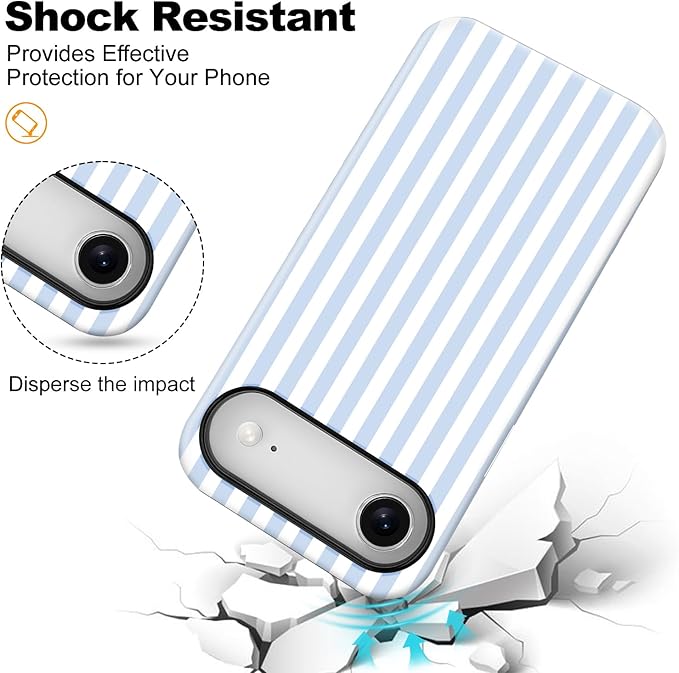 Magnetic for iPhone 17 Air Case Cute Stripes Phone Case, Shockproof Slim TPU and Hard PC Protective Phone Cover Compatible with MagSafe Designed for Women Girls, Blue and White