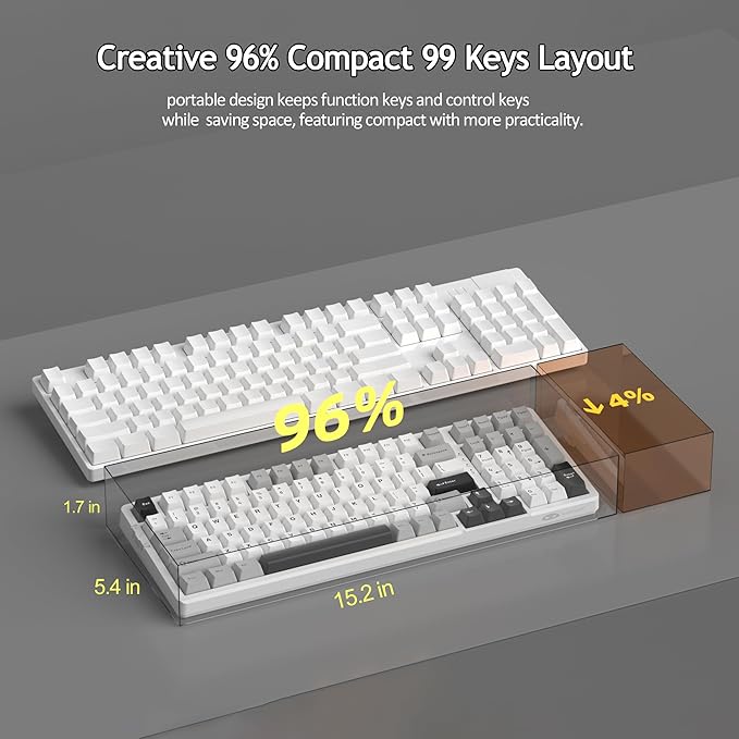 MageGee LIGHT100 Wireless Creamy Keyboard, Gasket Structure Hot Swappable, Tri-Mode 2.4G/USB-C/BT5.0 RGB Backlit Mechanical Gaming Keyboard for Win/Mac/PC, PBT Keycap, 4000mAh Battery, Grey
