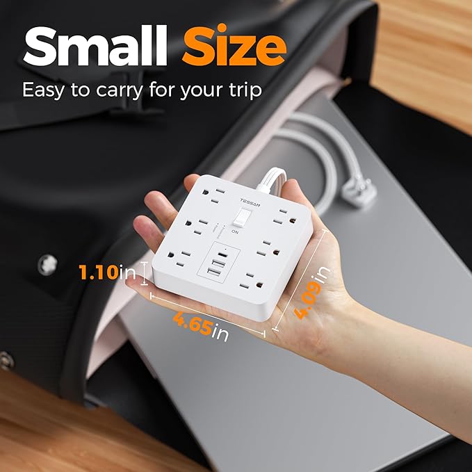 TESSAN 10Ft White Extension Cord with Multiple Outlets, Surge Protector Power Strip with 6 Outlets and 3 USB Ports (1 USB C), 1700 Joules Protection, Flat Plug, Outlet Extender for Home, Office, Dorm