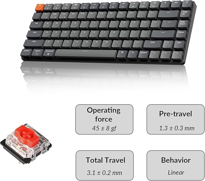 Keychron K3 Version 2, 84 Keys Ultra-Slim Wireless Bluetooth/USB Wired Mechanical Keyboard with White LED Backlit, Low-Profile Keychron Mechanical Red Switch Compatible with Mac Windows
