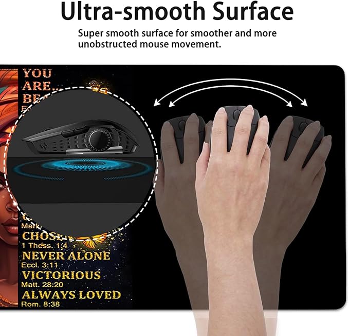 Large Mouse Pad, 31.5 x 11.8in Extended Gaming Mouse Pad with Stitched Edges,XXL Mousepad Protector Non Slip Rubber Base for Office Home Writing Mat, African American Women Black Girl Black Desk Mat