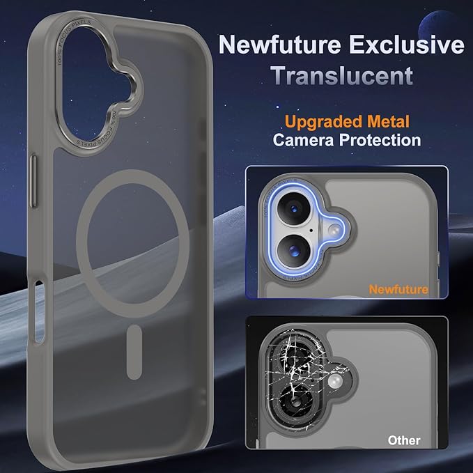Newfuture Magnetic for iPhone 17 Case [Compatible with Magsafe] [Military Grade Drop Protection] Translucent Matte Anti-Scratch Shockproof Protective Phone Cover 6.3 Inch, Titanium Gray