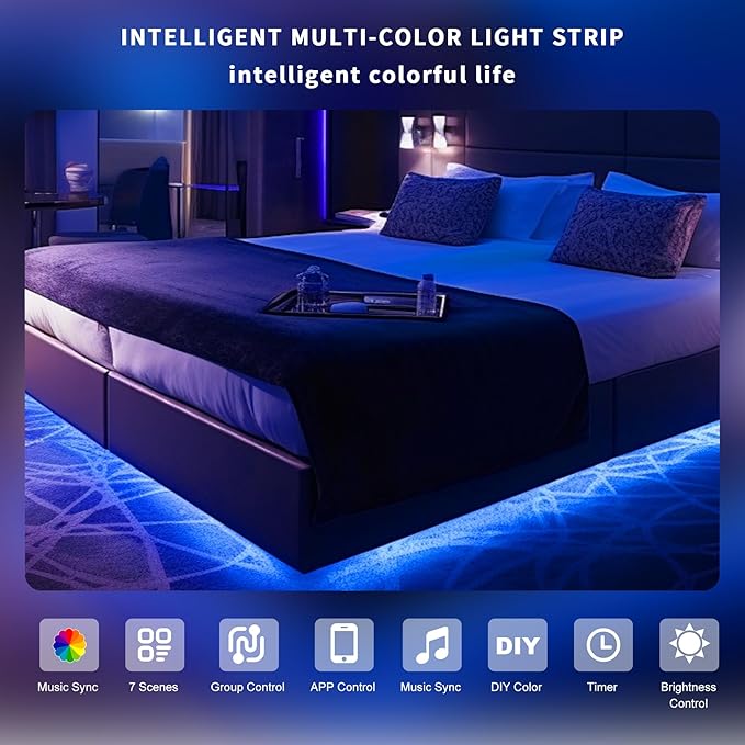Pandery RGB COB LED Strip Light,DC24V 576leds/m Music Synchronized Color Change APP and Bluetooth Remote Control 32.8FT/2x5M,Indoor RGB COB Strip Light for Bedroom,Game Room,Bar,Party