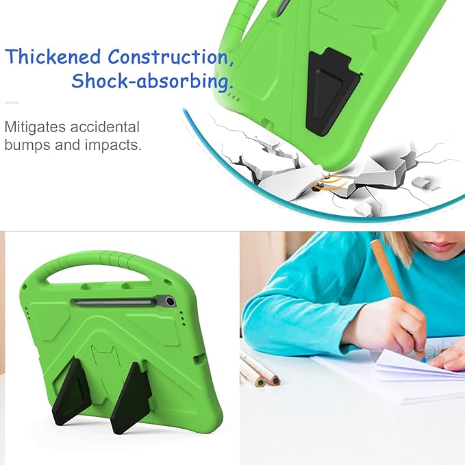 Kids Case for Samsung Galaxy Tab S10 FE+ (Plus) 13.1" 2025, Techcircle Light Weight Shock Proof EVA Foam Handle Rugged Stand Protective Cover, Green
